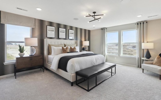 14655 105th Pl N, Maple Grove, MN 55369 - carpeted bedroom featuring baseboards, multiple windows, a chandelier, and recessed lighting