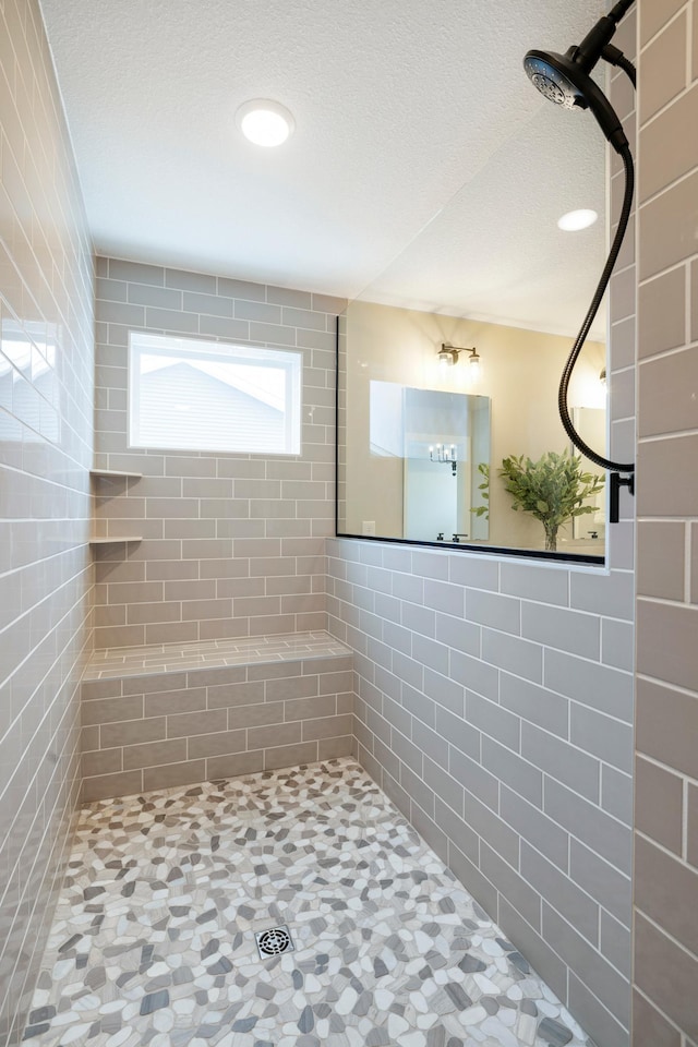 14705 105th Pl N, Maple Grove, MN 55369 - bathroom featuring tile walls, recessed lighting, and tiled shower
