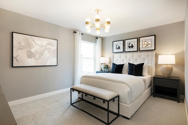 14705 105th Pl N, Maple Grove, MN 55369 - bedroom featuring a chandelier, light colored carpet, and baseboards