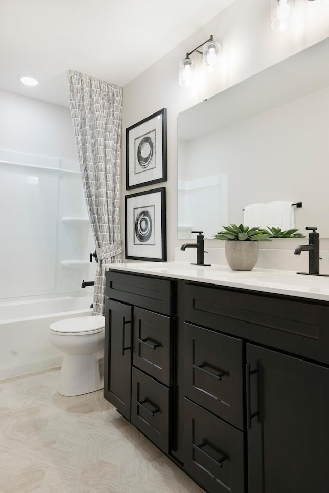 14705 105th Pl N, Maple Grove, MN 55369 - full bath featuring double vanity, toilet, and shower / bath combination with curtain