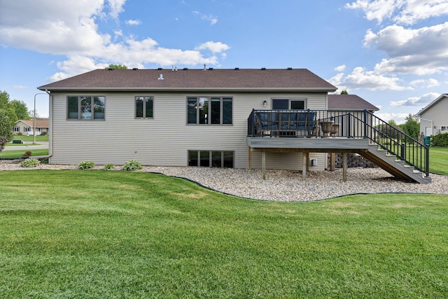 2800 9th Ave SW, Austin, MN 55912 - back of house featuring stairway, a wooden deck, a yard, and roof with shingles