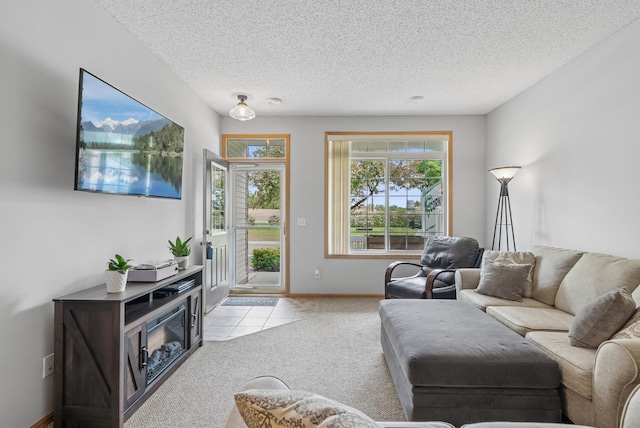 803 Willow Glen Ct, Buffalo, MN 55313 - carpeted living room featuring a textured ceiling and tile patterned floors