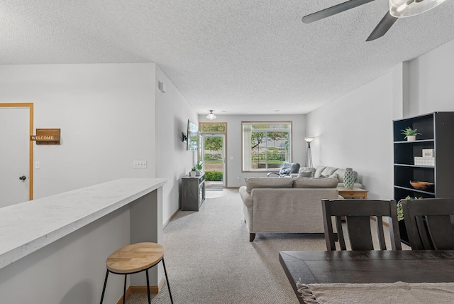 803 Willow Glen Ct, Buffalo, MN 55313 - living room with a ceiling fan, a textured ceiling, and light carpet