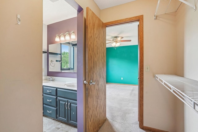 1504 Monarch St, Shakopee, MN 55379 - full bathroom with double vanity and ceiling fan