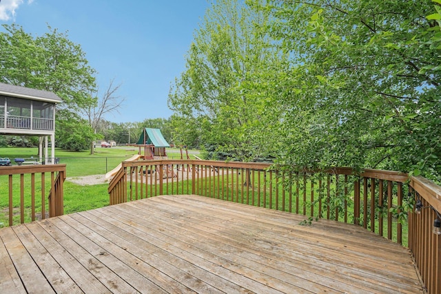 1504 Monarch St, Shakopee, MN 55379 - wooden deck with a playground and a sunroom