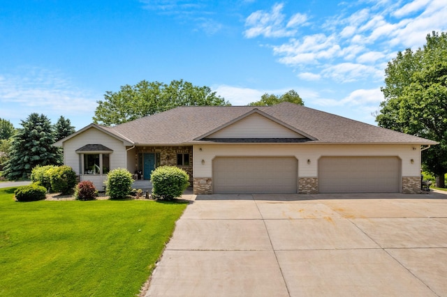1115 Trappers Xing, Lino Lakes, MN 55038 - view of front of house with concrete driveway, an attached garage, a front yard, and a shingled roof