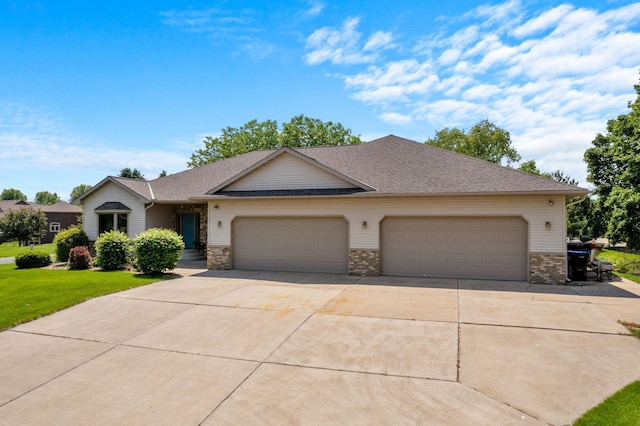 1115 Trappers Xing, Lino Lakes, MN 55038 - view of front of property with driveway, an attached garage, brick siding, a front lawn, and roof with shingles