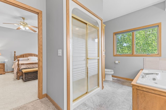 1115 Trappers Xing, Lino Lakes, MN 55038 - full bathroom with ensuite bathroom, a shower stall, a jetted tub, and ceiling fan