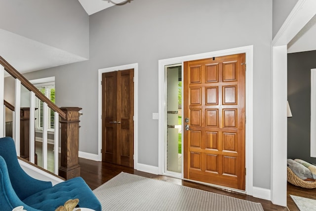 3720 Ximines Ln N, Plymouth, MN 55441 - entrance foyer with a towering ceiling, dark wood-type flooring, and stairs