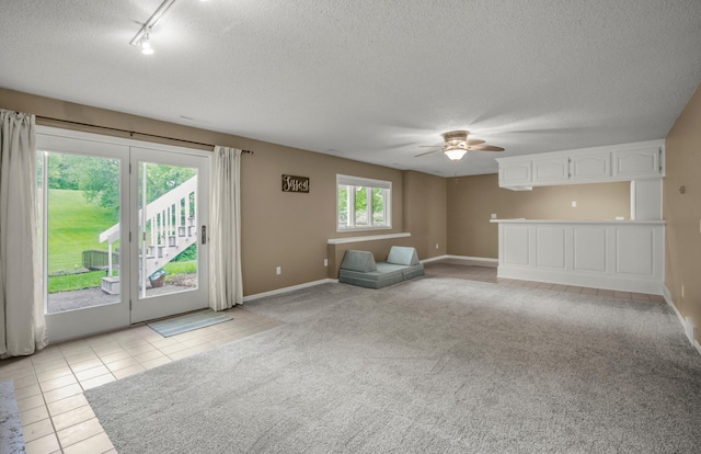 324 Meadow Run Dr SW, Rochester, MN 55902 - unfurnished room with a textured ceiling, a ceiling fan, baseboards, light colored carpet, and track lighting