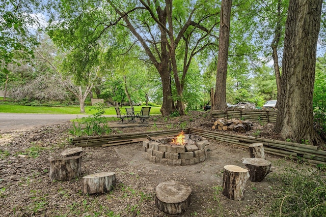 2065 124th Ln NW, Coon Rapids, MN 55448 - view of yard featuring an outdoor fire pit and view of scattered trees