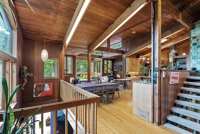 2867 Burnham Blvd, Minneapolis, MN 55416 - interior space featuring wood finished floors, wooden ceiling with exposed beams, and wood walls