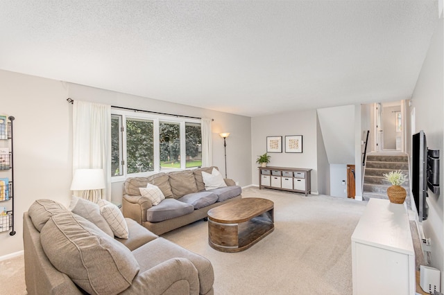 2205 Valders Ave N, Golden Valley, MN 55427 - living room featuring light carpet and stairway