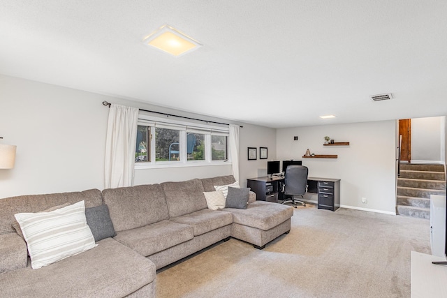 2205 Valders Ave N, Golden Valley, MN 55427 - living room featuring an office area, carpet floors, and stairs