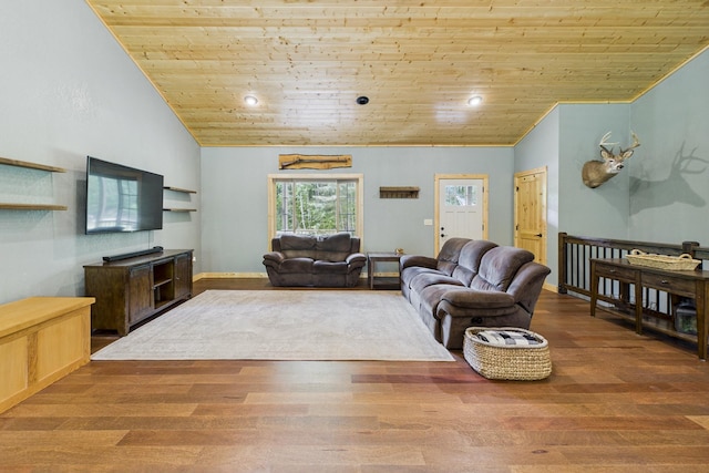 1268 Nellie Lake Ln NE, Longville, MN 56655 - living area with wood ceiling, vaulted ceiling, and wood finished floors