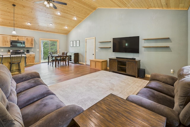 1268 Nellie Lake Ln NE, Longville, MN 56655 - living area featuring wood ceiling, ceiling fan, wood finished floors, baseboards, and recessed lighting