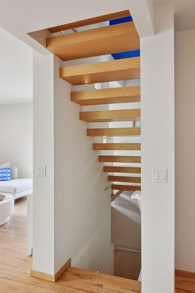 303 77th St, Chanhassen, MN 55317 - stairs featuring wood finished floors and baseboards
