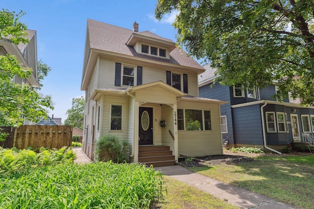 1744 Marshall Ave, Saint Paul, MN 55104 - american foursquare style home with a chimney and a shingled roof