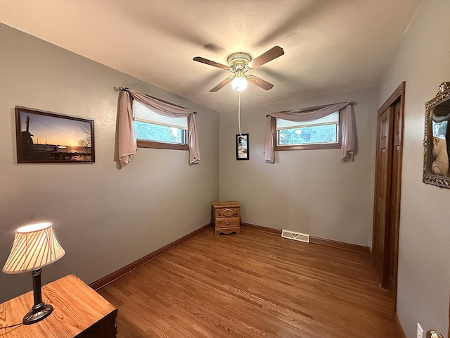 288 Locust St, Dawson, MN 56232 - spare room with wood finished floors, a ceiling fan, and baseboards