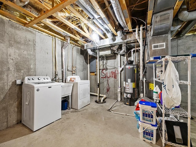 2727 3rd St, Minneapolis, MN 55411 - unfinished below grade area with water heater, washer and dryer, and electric panel