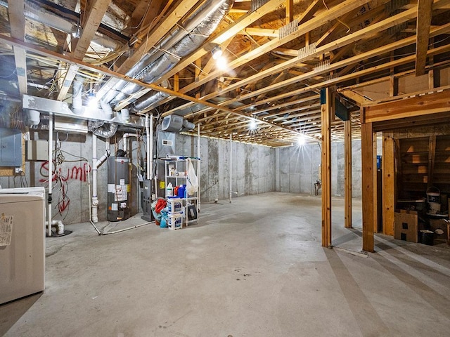 2727 3rd St, Minneapolis, MN 55411 - unfinished basement featuring washer / clothes dryer, water heater, and electric panel