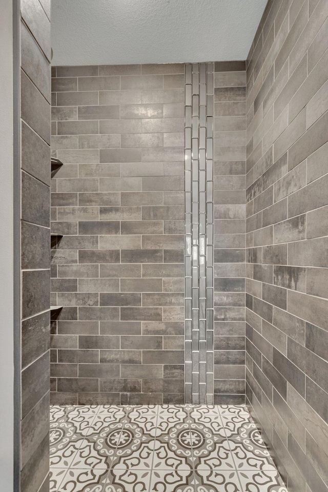10267 Ferry Point Pl NW, Watab Twp, MN 56367 - bathroom featuring tiled shower and a textured ceiling