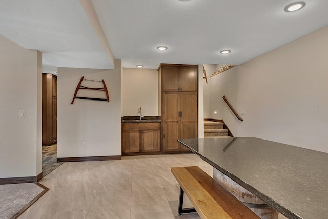 10267 Ferry Point Pl NW, Watab Twp, MN 56367 - interior space with a sink, stairs, baseboards, and recessed lighting