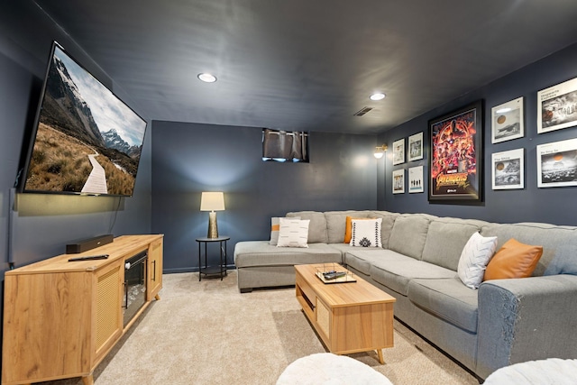 3646 Buchanan St NE, Minneapolis, MN 55418 - living room featuring light colored carpet, recessed lighting, and baseboards