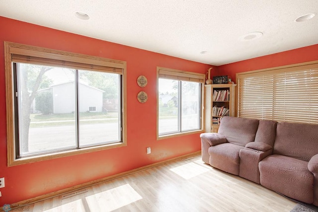1727 33rd St S, Moorhead, MN 56560 - living area featuring plenty of natural light, wood finished floors, a textured ceiling, and baseboards