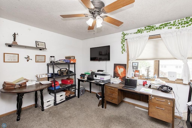 1727 33rd St S, Moorhead, MN 56560 - home office with a textured ceiling, a ceiling fan, and light carpet
