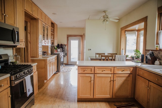 210 6th St, Morris, MN 56267 - kitchen featuring appliances with stainless steel finishes, plenty of natural light, a peninsula, and light wood finished floors