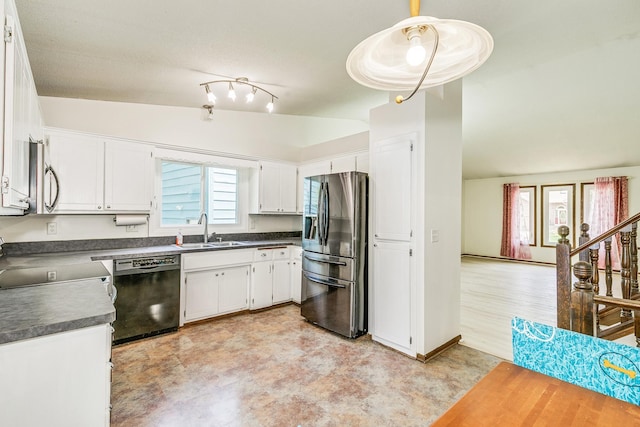 2723 Innsbruck Dr, New Brighton, MN 55112 - kitchen with appliances with stainless steel finishes, a sink, dark countertops, and healthy amount of natural light