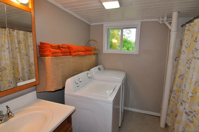 24892 277th Ave, Akeley Twp, MN 56467 - laundry area featuring separate washer and dryer and tile patterned flooring