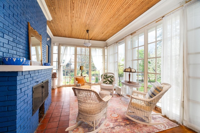 2525 2nd St, Duluth, MN 55812 - sunroom / solarium featuring crown molding, wood ceiling, healthy amount of natural light, french doors, and tile patterned floors
