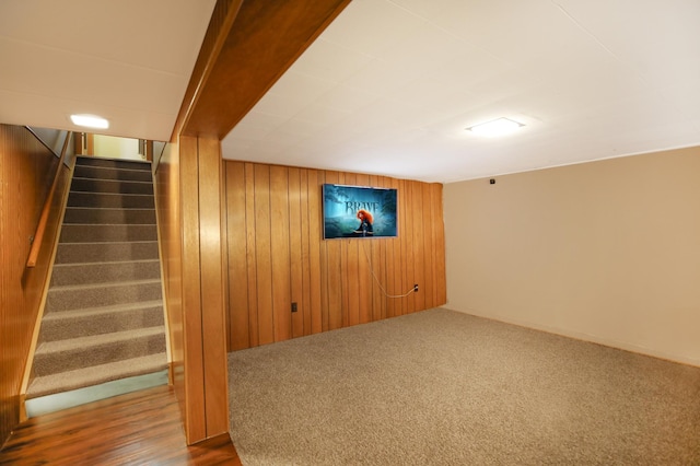 1821 4th Ave NE, Austin, MN 55912 - finished basement with wood walls, stairway, and carpet