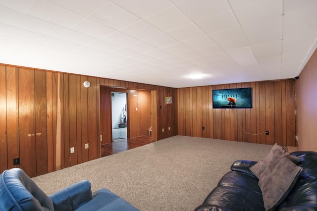 1821 4th Ave NE, Austin, MN 55912 - living area with carpet floors and wooden walls