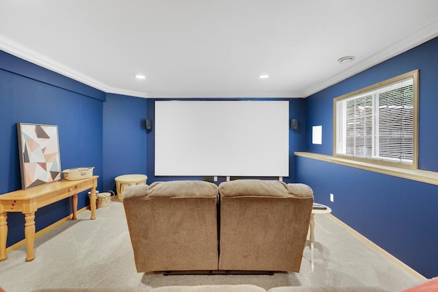 14925 Hillside Trl, Savage, MN 55378 - home theater featuring carpet, ornamental molding, recessed lighting, and baseboards
