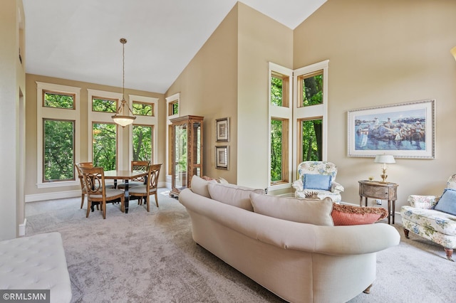 12143 Gantry Ln, Apple Valley, MN 55124 - living area with high vaulted ceiling and carpet flooring