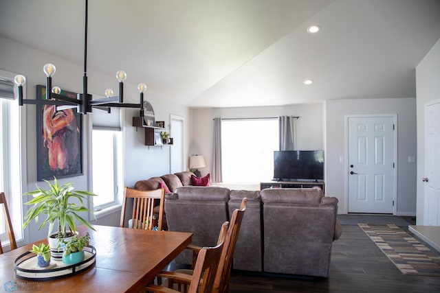 2700 14th St W, West Fargo, ND 58078 - dining space featuring dark wood-type flooring, lofted ceiling, and recessed lighting