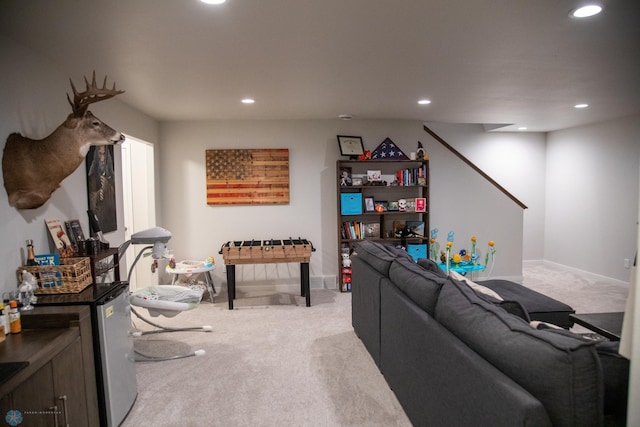 2700 14th St W, West Fargo, ND 58078 - living room with light colored carpet, recessed lighting, and baseboards
