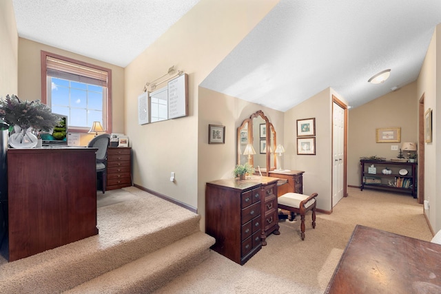 14518 Florissant Path Unit 3090, Apple Valley, MN 55124 - home office featuring light colored carpet, lofted ceiling, and a textured ceiling