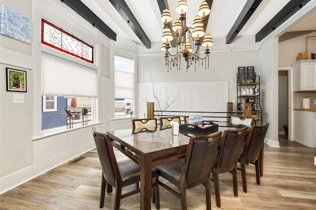 159 Western Ave S, Saint Paul, MN 55102 - dining space with a chandelier, light wood-style flooring, and beam ceiling