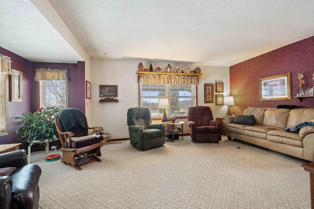 44655 Red Oak Rd, Staples, MN 56479 - living room with a textured ceiling, healthy amount of natural light, carpet flooring, and baseboards