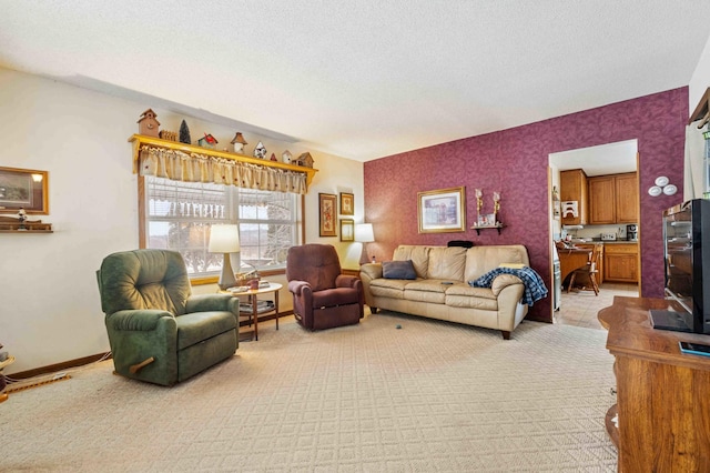 44655 Red Oak Rd, Staples, MN 56479 - living area with a textured ceiling, light carpet, and baseboards