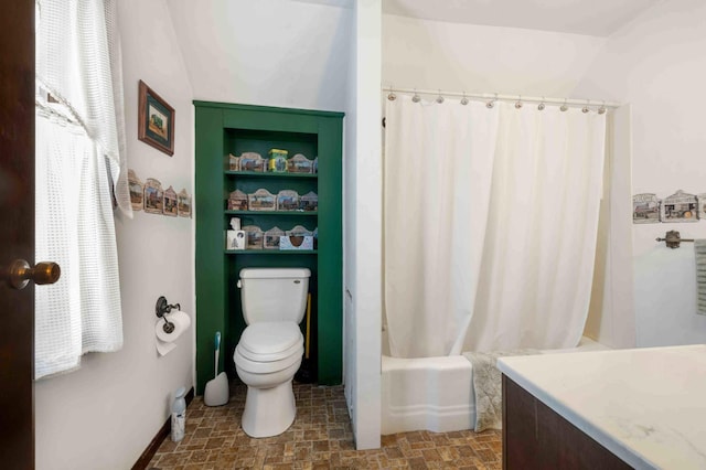 44655 Red Oak Rd, Staples, MN 56479 - bathroom featuring toilet, vanity, and shower / bath combination with curtain