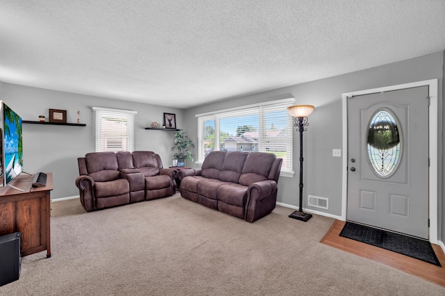 5019 Washington St NE, Columbia Heights, MN 55421 - carpeted living area featuring a textured ceiling