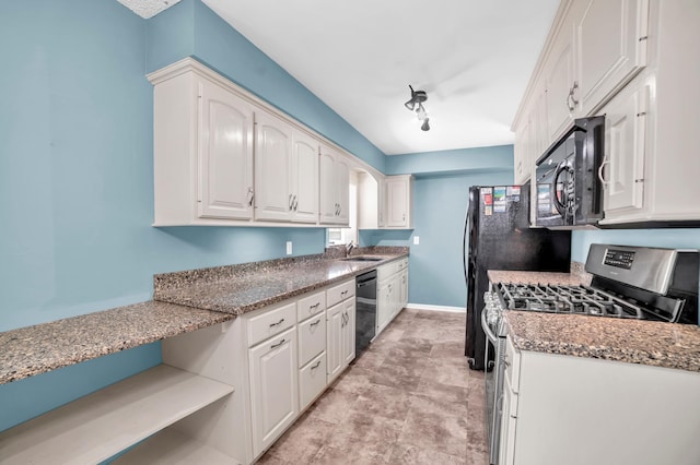 5019 Washington St NE, Columbia Heights, MN 55421 - kitchen featuring stainless steel range with gas stovetop, dishwasher, black microwave, and white cabinetry