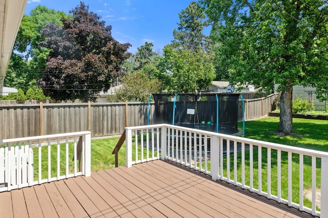 5019 Washington St NE, Columbia Heights, MN 55421 - wooden deck featuring a trampoline and a fenced backyard
