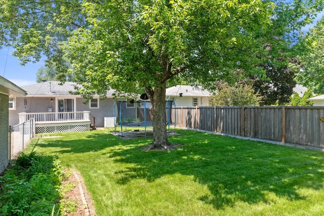 5019 Washington St NE, Columbia Heights, MN 55421 - fenced backyard with a trampoline and a deck