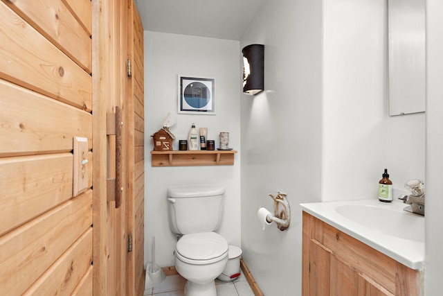 19260 81st Pl N, Maple Grove, MN 55311 - half bathroom featuring toilet, vanity, tile patterned floors, and baseboards